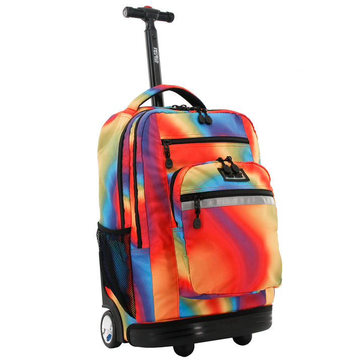 J World New York Sundance Rolling Backpack Girl Boy Roller Bookbag, Retro Bloom, 20 Inch