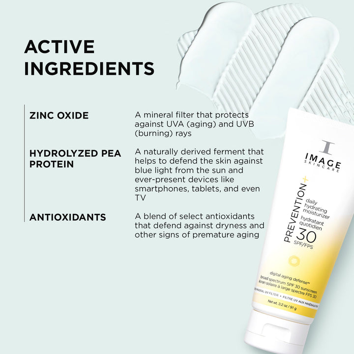 IMAGE Skincare, PREVENTION+ Daily Hydrating Moisturizer SPF 30, Zinc Oxide Face Sunscreen Lotion with Sheer Finish,  Exclusive, 3.2 oz