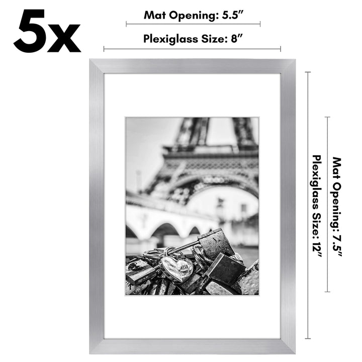 Americanflat 12x16 Picture Frame with Polished Plexiglass - Set of 5 - Use as 8.5x11 Frame with Mat or 12x16 Frame Without Mat - Galleria Collection - Gallery Wall Frame Set for Wall Display - White