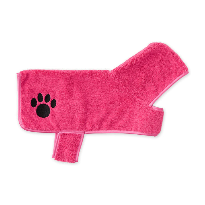 Bone Dry Pet Robe Collection, Embroidered Absorbent Microfiber Bath Robe with Adjustable Closure, for Dogs & Cats, Small, Raspberry Sorbet