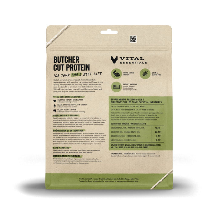 Vital Essentials Freeze Dried Raw Protein Mix-in Dog Food Topper, Rabbit Mini Nibs Topper for Dogs, 18 oz 1.13 Pound (Pack of 1)