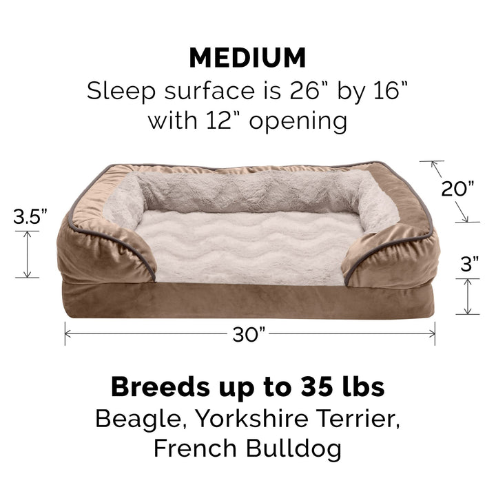 Furhaven Replacement Dog Bed Cover Perfect Comfort Plush & Velvet Waves Sofa-Style, Machine Washable - Brownstone, Medium Cover Only 30.0"L x 20.0"W x 0.3"Th Sofa - Plush & Velvet Waves (Brownstone)