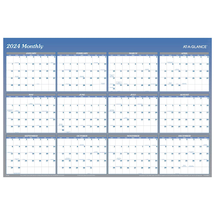 AT-A-GLANCE 2024 Wall Calendar, Dry Erase Monthly Wall Planner, 12 Month, 48" x 32", Extra Large, Vertical/Horizontal, Reversible, Blue (A1152-24) 2024 Old Edition