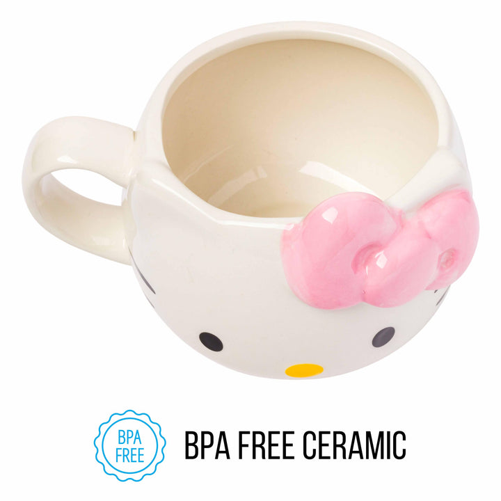 Silver Buffalo Sanrio Hello Kitty Pink Bow Ceramic 3D Sculpted Mug, 20 Ounces