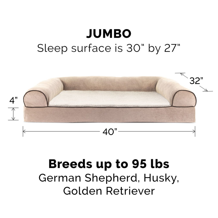 Furhaven Replacement Dog Bed Cover Sherpa & Chenille Sofa-Style, Machine Washable - Cream, Jumbo (X-Large) Cover Only 40.0"L x 32.0"W x 0.3"Th (Sherpa & Chenille) Cream