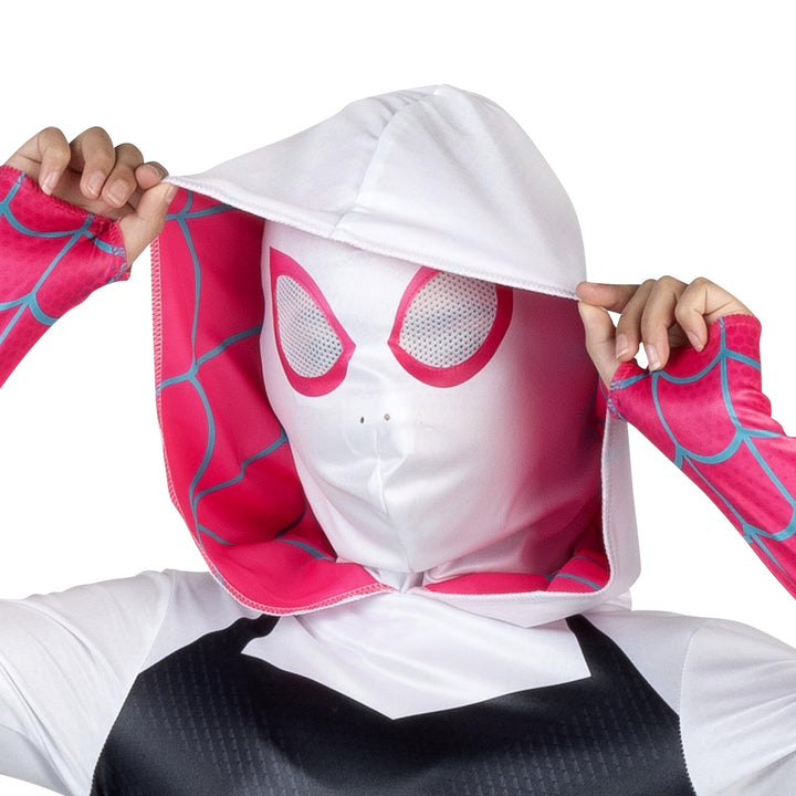 MARVEL Spider-Gwen Official Adult Halloween Costume - Premium Quality Hooded Jumpsuit with Pull On Fabric Mask Small