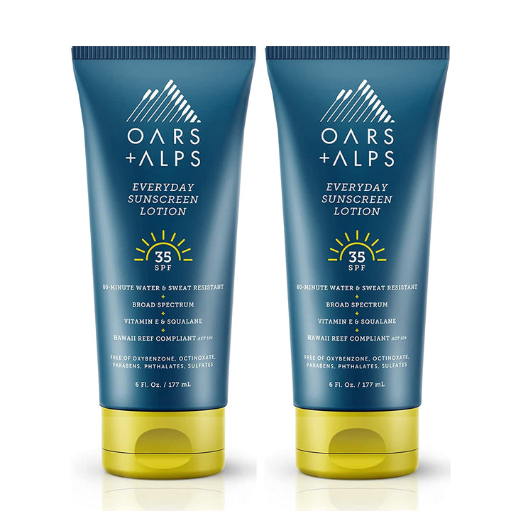 Oars + Alps Everyday SPF 35 Sunscreen Body Lotion, Infused with Aloe Leaf Juice and Vitamin E, Water and Sweat Resistant, 6 Fl Oz Each, 2 Pack 6 Fl Oz (Pack of 2)