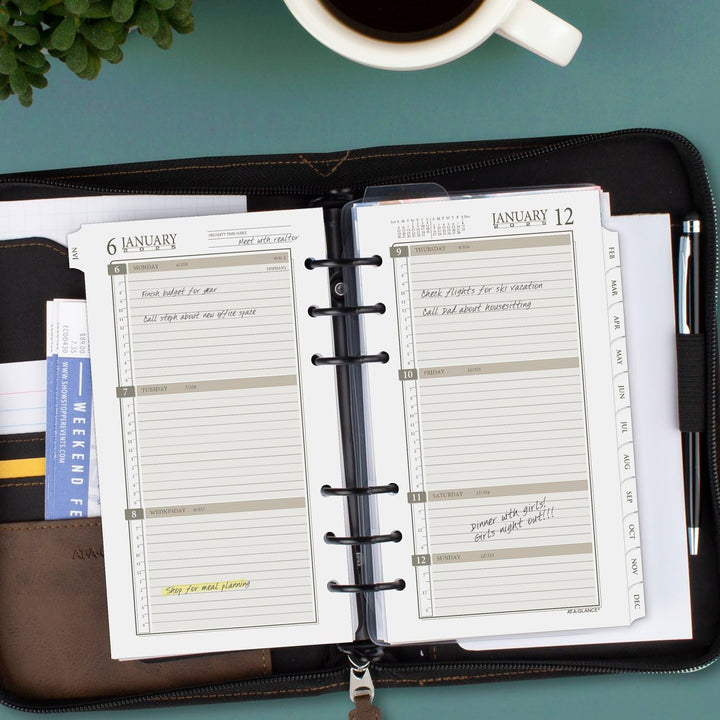 AT-A-GLANCE 2025 Planner Refill, Weekly & Monthly, 3-3/4" x 6-3/4", Portable Size, Loose-Leaf (471-285Y-25) 2025 New Edition