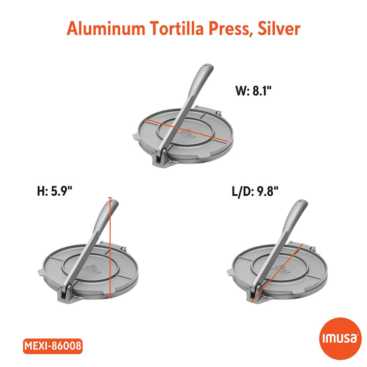 IMUSA USA Tortilla Press, 8 Inch, Silver