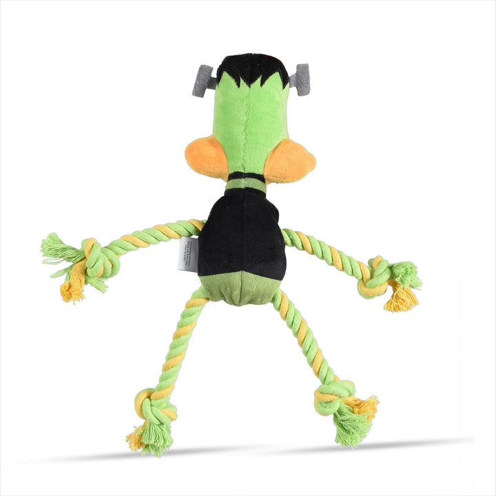 Looney Tunes for Pets Daffy Duck Plush Frankenstein Halloween Rope Pull Dog Toy | Daffy Duck Squeaky Dog Toy | Plush Fabric Dog Chew Toy Rope Toy for Dogs, 9 Inch, (FF16975) Daffy Frankenstein