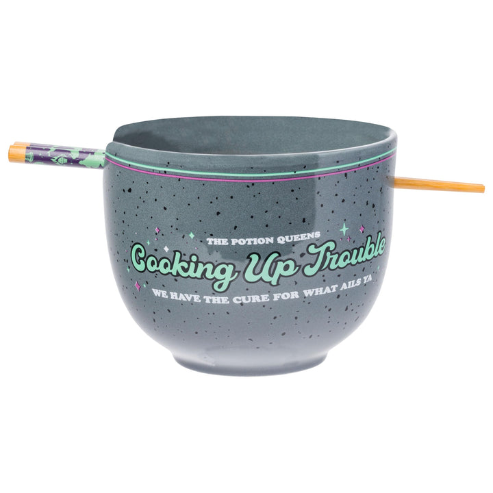 Silver Buffalo Disney Villains Featuring Ursula, Evil Queen, and Yzma Cooking Up Trouble Ceramic Ramen Bowl with Chopsticks, 20 Ounces Cartoon