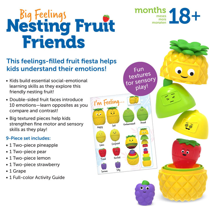 Learning Resources Big Feelings Nesting Fruit Friends, 9 Pieces, Ages 18+ Months, Social Emotional Learning Toys, Sensory Toys, Speech Therapy Materials