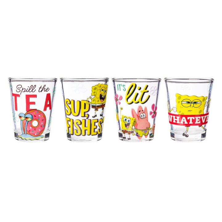 Silver Buffalo Spongebob Modern Quote Set 4pc. Mini Glass Set 4x1, 1.5 Ounces