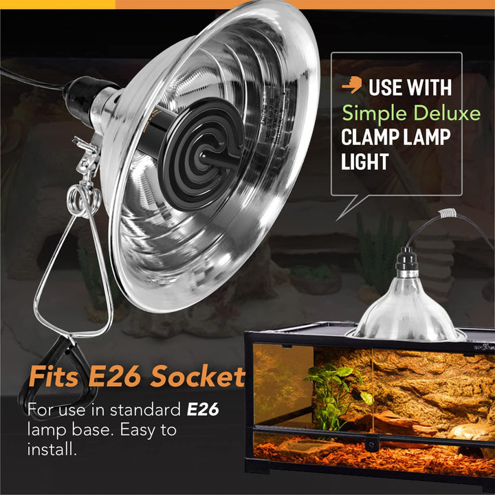 Simple Deluxe Reptile Heat Lamp Bulb Ceramic Heat Emitter 40W/60W/100W/150W/250W, No Light Emitting Brooder Coop Heater for Amphibian Pet & Incubating Chicken Black Black/1-pack 100W