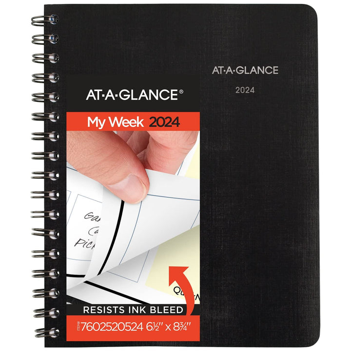 AT-A-GLANCE 2024 Weekly & Monthly Planner, 6-1/2" x 8-3/4", Medium, QuickNotes, Black (7602520524) 2024 New Edition