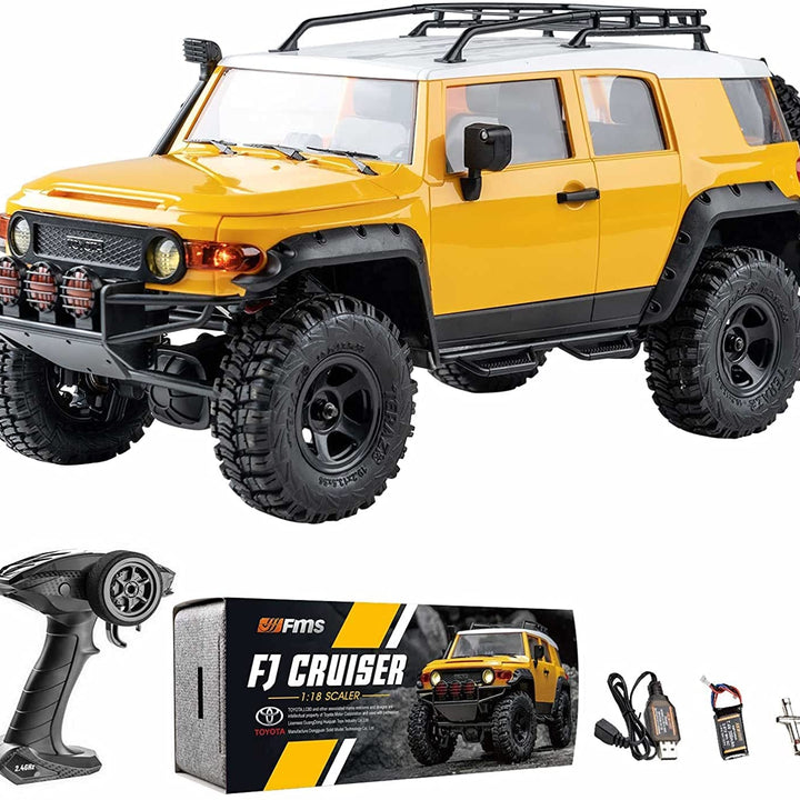 WOWRC FMS 1:18 TOYOTA FJ CRUISER Official RTR Remote Control Car RTR Vehicle Models with Intelligent Lighting 3-Ch 2.4GHz Transmitter for Adults Kids (FJ Cruiser)