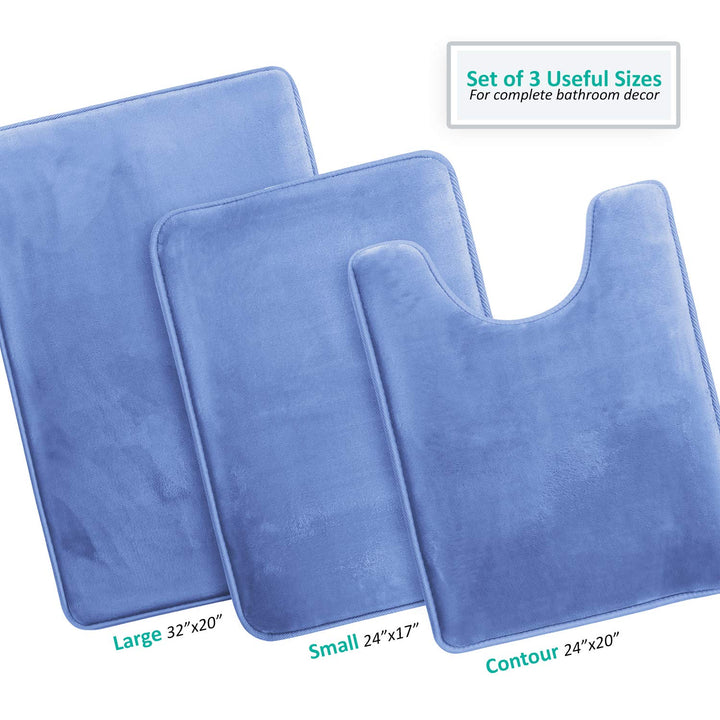 Clara Clark 3 Piece Bathroom Rugs Bath Mat Set, Velvet Memory Foam Bath Mats for Bathroom - Non-Slip, PVC Backing Bath Rugs, Washable Bathroom Rug Mats - Dries Quickly, Lavender Bathroom Rug Set Solid 3 Piece Set Lavender Dream