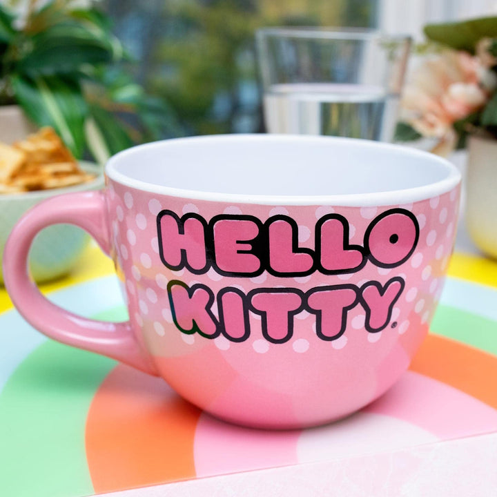 Silver Buffalo Sanrio's Hello Kitty Face and Polka Dots Ceramic Soup Mug, 24-Ounces
