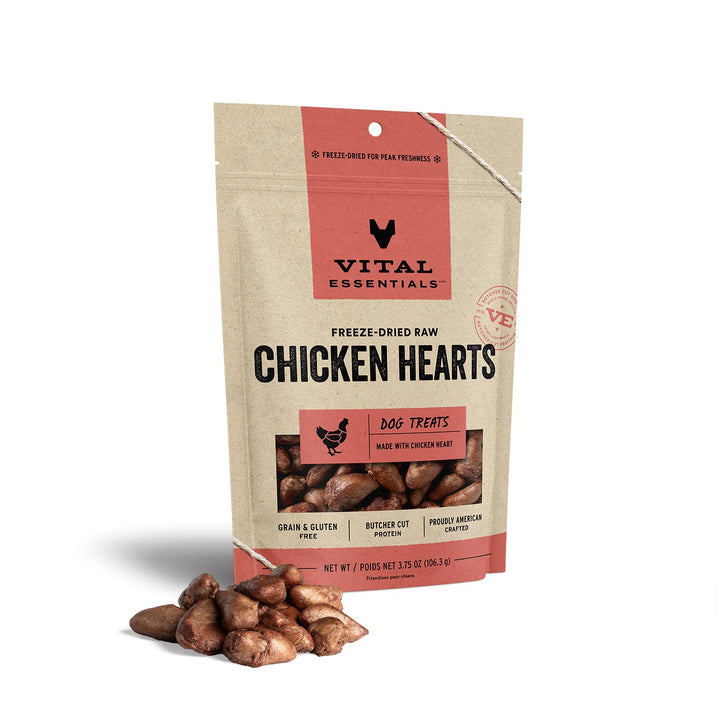 Vital Essentials Freeze Dried Raw Single Ingredient Dog Treats, Chicken Hearts, 3.75 oz 3.75 Ounce (Pack of 1)