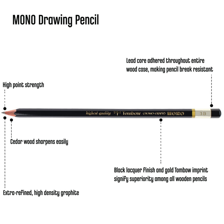 Tombow 51506 MONO Drawing Pencil, 3B, Graphite 12-Pack Mono 3B