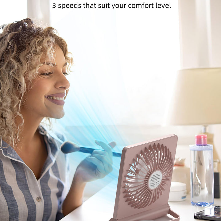 Koonie USB Fan, Strong Wind Ultra Quiet Small Desk Fan 220° Tilt Folding 3 Speeds Adjustable USB-C Corded Powered Personal Fan for Home Office Desktop Pink Pink without Battery 5.7in