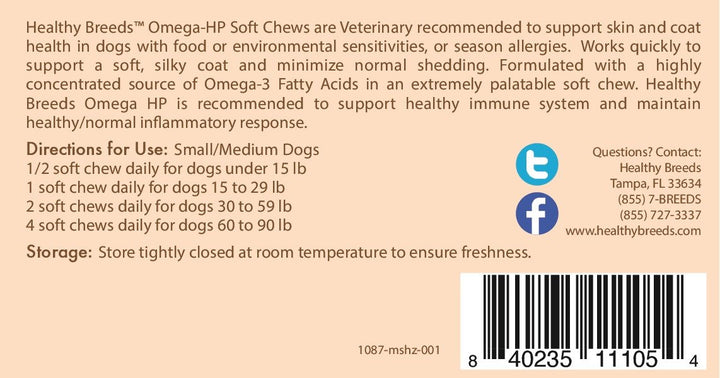 Healthy Breeds Miniature Schnauzer Omega HP Fatty Acid Skin and Coat Support Soft Chews 60 Count 60 Ct - Small/Medium Breeds