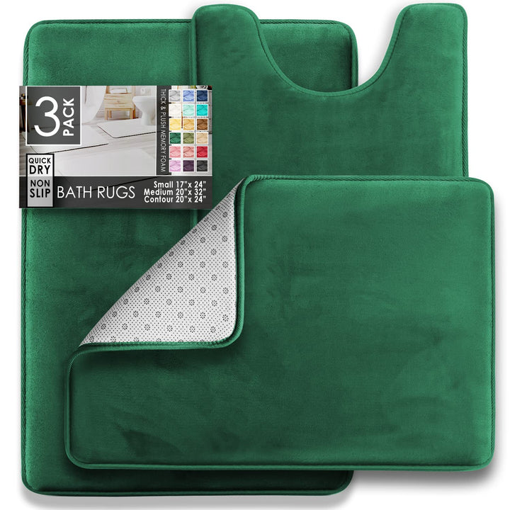 Clara Clark 2 Piece Bathroom Rugs Bath Mat Set, Velvet Memory Foam Bath Mats for Bathroom - Non-Slip, PVC Backing Bath Rugs, Washable Bathroom Rug Mats - Dries Quickly, Bathroom Rug Set - Hunter Green Solid 2 Piece Set