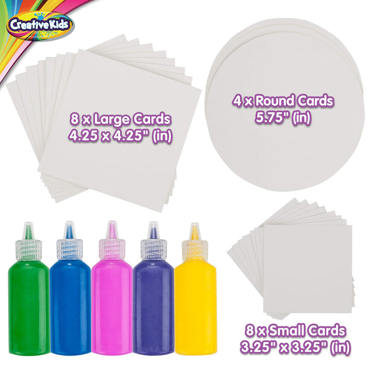 Creative Kids Spin & Paint Refill Pack - 8 x Large Cards - 8 x Small Cards - 4 x Round Cards - 5 Bottles of Colored Paint