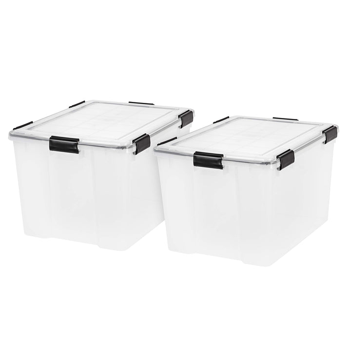 IRIS USA 54 Quart Stackable Plastic Storage Bins with Lids and Latching Buckles, 6 Pack - Pearl, Containers with Lids and Latches, Durable Nestable Closet, Garage, Totes, Tubs Boxes Organizing Latching Lid 54 Qt. - 6 Pack