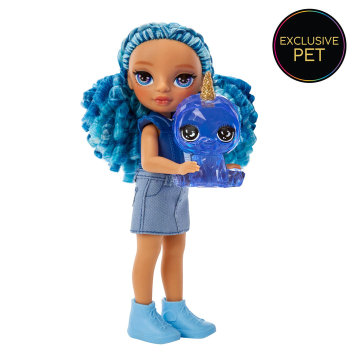 Rainbow High Littles – Sapphire Bradshaw, Blue 5.5" Posable Small Doll with Purse, Magical Pet Yeti, Girls Toy Gift, Kids Ages 4-12 Years