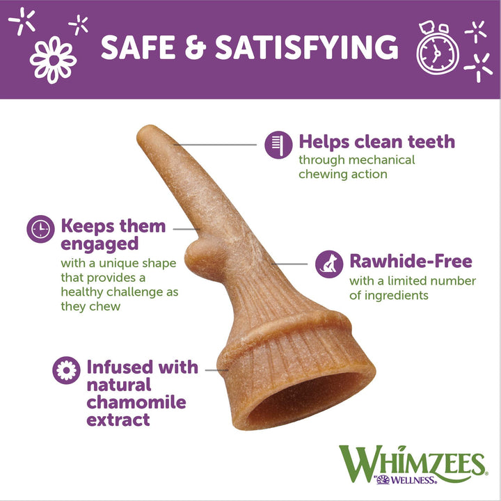 WHIMZEES by Wellness Occupy Antler Natural Dental Chews for Dogs, Long Lasting Treats, Grain-Free, Freshens Breath, Medium Breed, 12 count