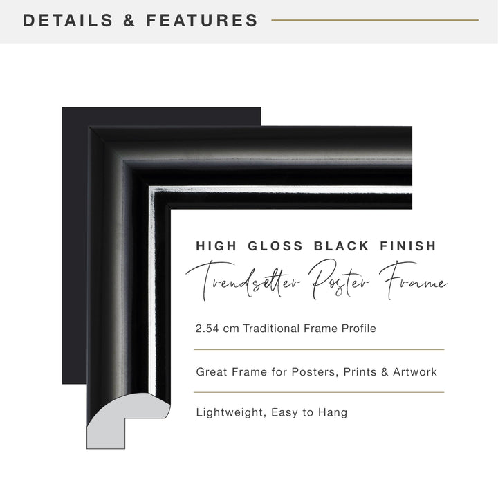 MCS Trendsetter 20x28 Poster Frame Black High-Gloss, Vertical & Horizontal Wall Hanging Large Picture Frame for Photos, Posters & Art Prints (1-Pack) 20 x 28 in Single