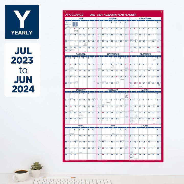 AT-A-GLANCE 2023-2024 Erasable Calendar, Dry Erase Wall Planner, 24" x 36", Large, Academic & Regular Year, Double Sided, Vertical (PM210S2824) 2024 Old Edition