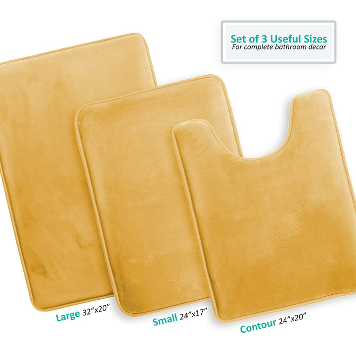 Clara Clark 2 Piece Bathroom Rugs Bath Mat Set, Velvet Memory Foam Bath Mats for Bathroom - Non-Slip, PVC Backing Bath Rugs, Washable Bathroom Rug Mats - Dries Quickly, Bathroom Rug Set - Gold Solid 2 Piece Set Camel Gold