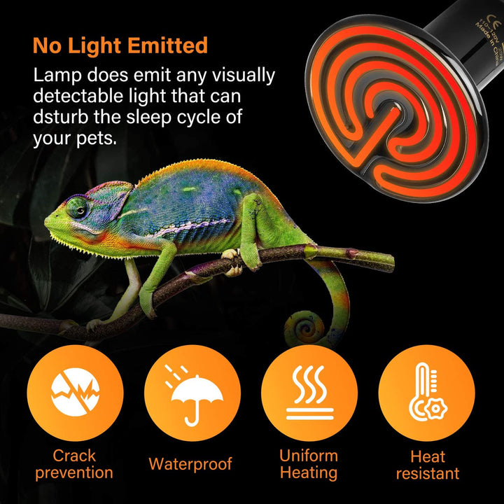 Simple Deluxe 25W/40W/50W/60W/100W/150W Ceramic Heat Emitter Reptile Heat Lamp Bulb No Light Emitting Brooder Coop Heater for Amphibian Pet & Incubating Chicken, Black/2-Pack, 25W 25 Watts