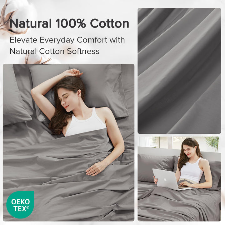 Comfort Spaces 100% Cotton Sheet Set Breathable, Lightweight, Soft with 14" Elastic Pocket Fits up to 16" Mattress, All Season Cozy Bedding, Matching Pillow Case, Queen Good Vibes 4 Piece