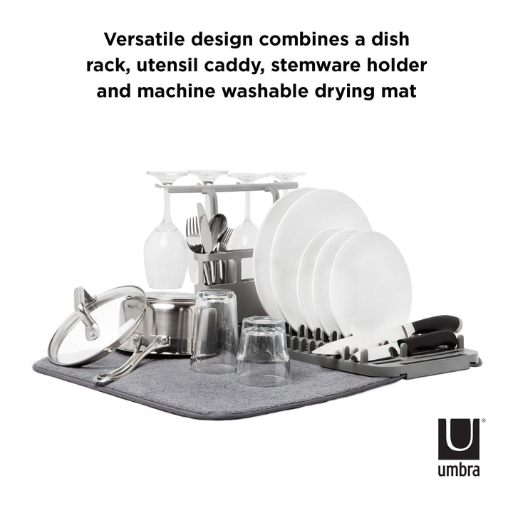 Umbra Udry Dish Rack With Dry Mat Rack with Caddy Gray