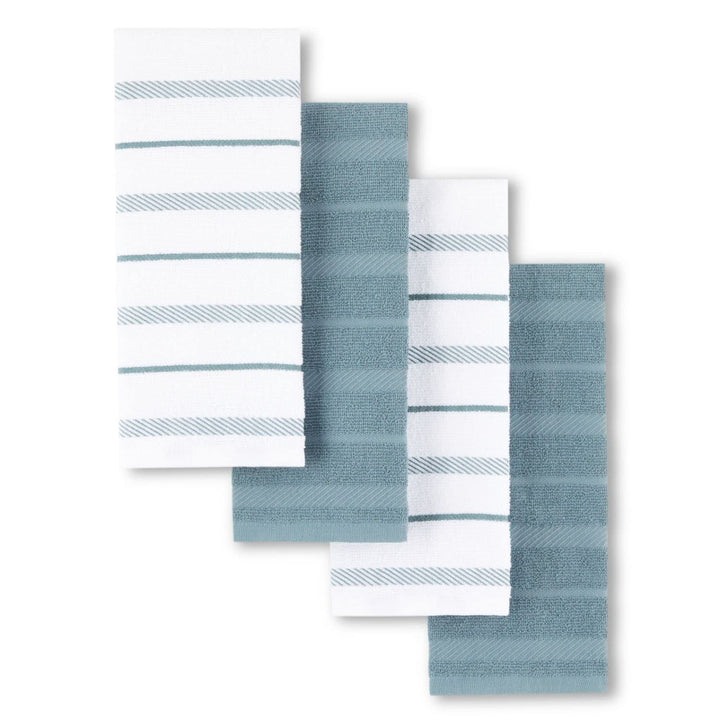 KitchenAid Albany Kitchen Towel 4-Pack Set, Fog Blue/White, 16"x26" 16"x26"