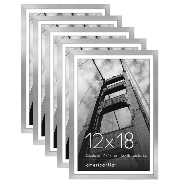 Americanflat 12x16 Picture Frame with Polished Plexiglass - Set of 5 - Use as 8.5x11 Frame with Mat or 12x16 Frame Without Mat - Galleria Collection - Gallery Wall Frame Set for Wall Display - White