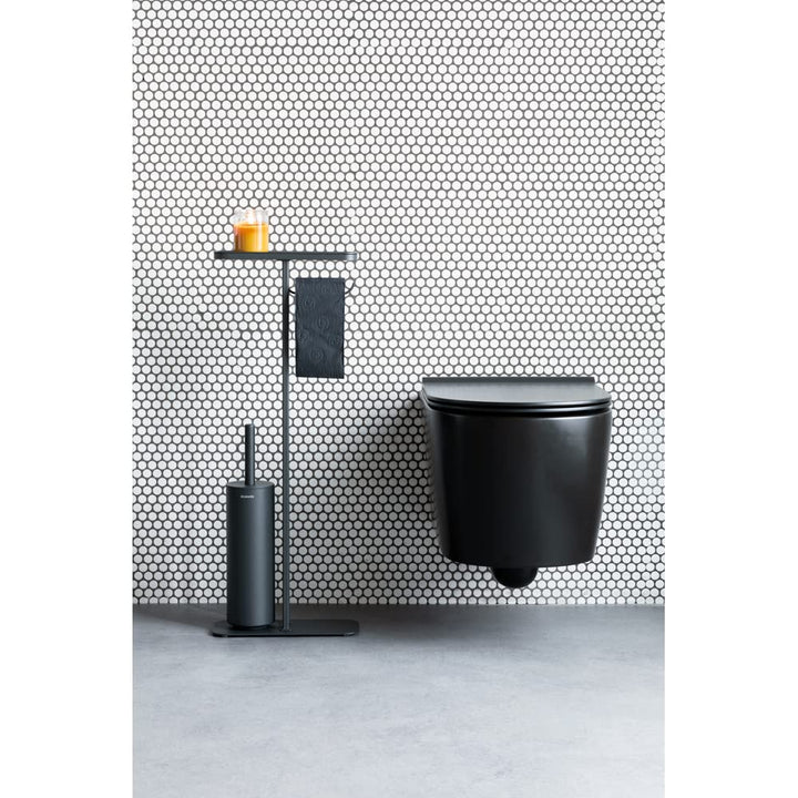 Brabantia MindSet Toilet Butler (Mineral Infinite Gray) Bathroom Toilet Stand with Shelf, Toilet Roll Holder & Toilet Brush, Non-slip Toilet Organizer Toilet Butler Stand Mineral Infinite Grey