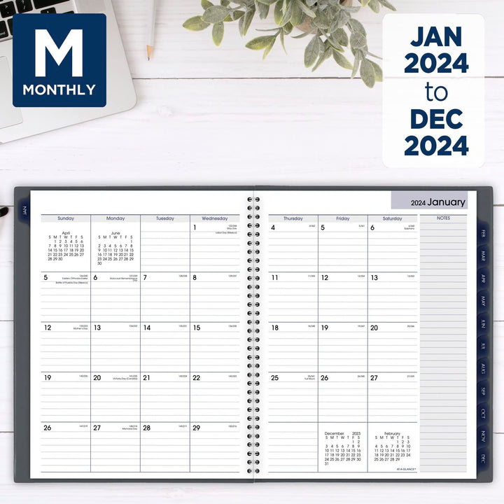 AT-A-GLANCE 2024 Weekly & Monthly Planner, DayMinder, 8-1/2" x 11", Large, Spiral Bound, Monthly Tabs, Gray (GC5450724) 2024 Old Edition