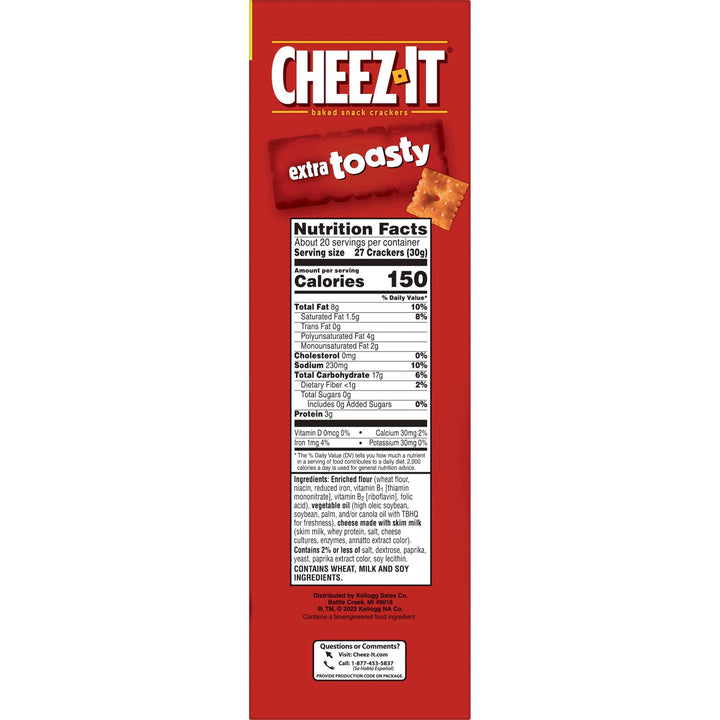 Cheez-It Cheese Crackers, Baked Snack Crackers, Lunch Snacks, Family Size, Extra Toasty, 21oz Box (1 Box) 1.31 Pound (Pack of 1)