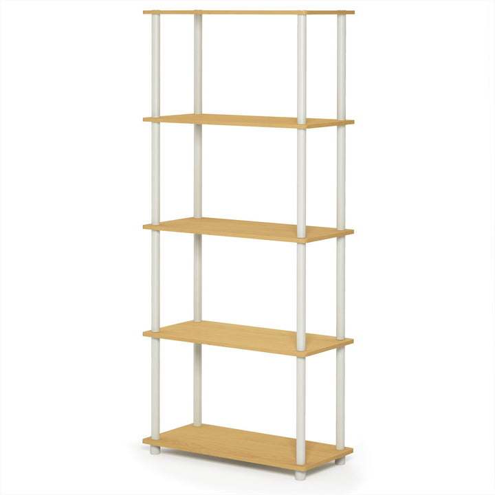 Furinno Turn-N-Tube 5-Tier Multipurpose Shelf / Display Rack / Storage Shelf / Bookshelf, Classic Tubes, Sonoma Oak/White 5-Tier Classic Tube