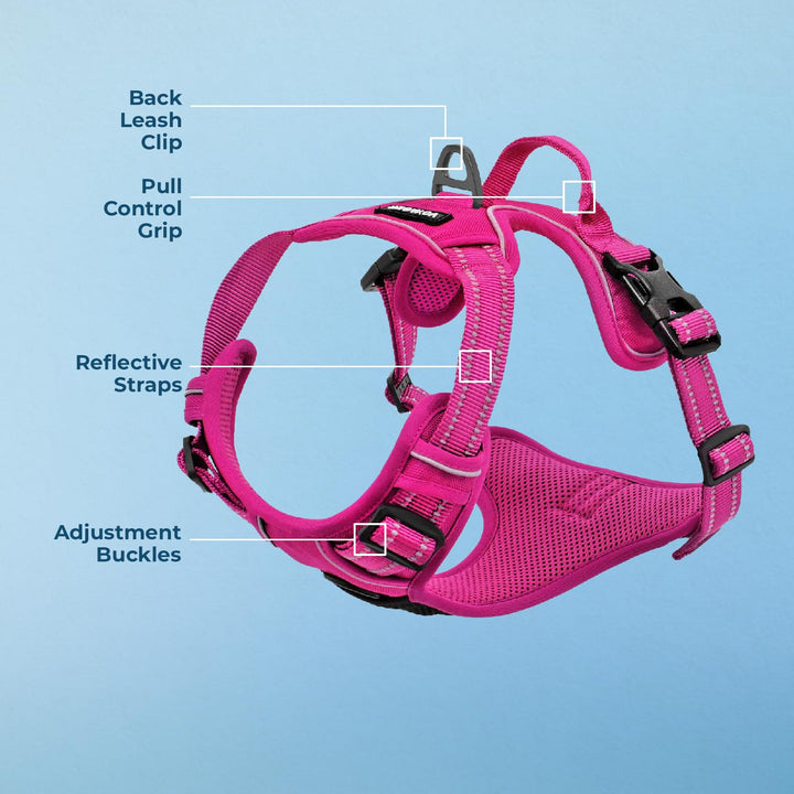 Dog Harness Dual Leash Attachment No-Pull Control Adjustable Soft But Strong Pet Harness For Medium And Large Dogs With 3M Reflective Technology - Fuchsia, S (Chest: 16 - 20") S (Chest: 16 - 20") Fuchsia (Nylon)