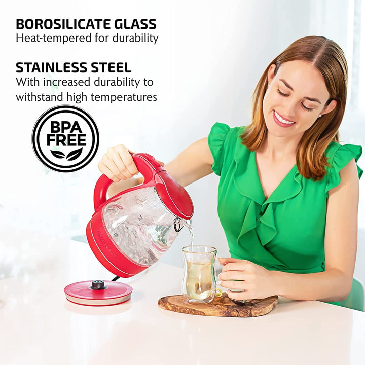 OVENTE Glass Electric Kettle Hot Water Boiler 1.5 Liter Borosilicate Glass Fast Boiling Countertop Heater - BPA Free Auto Shut Off Instant Water Heater Kettle for Coffee & Tea Maker - Purple KG83P