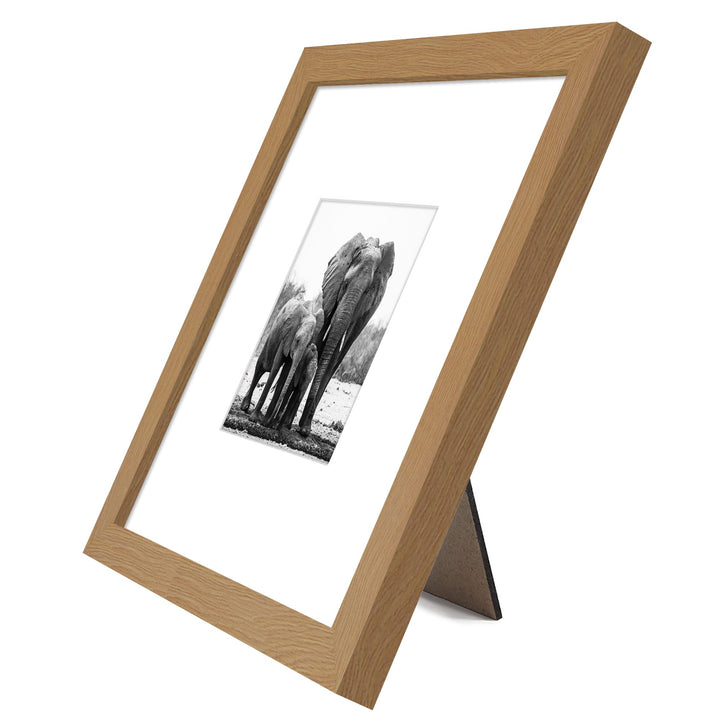 Americanflat 8x8 Picture Frame in Dark Oak - Displays 4x4 With Mat and 8x8 Without Mat - Engineered Wood with Shatter Resistant Glass - Horizontal and Vertical Formats for Wall and Tabletop