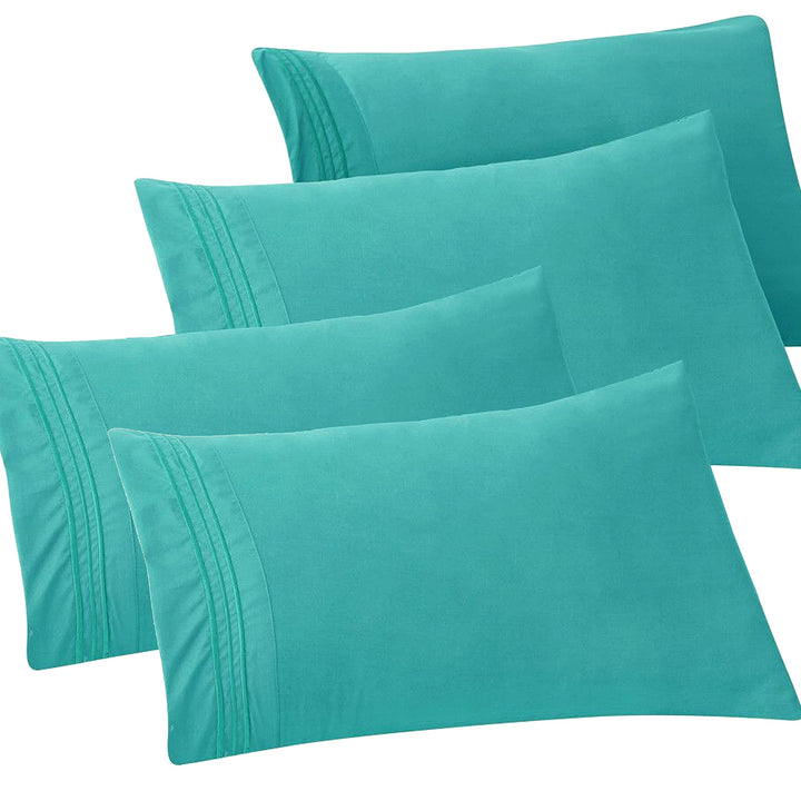 Elegant Comfort 4-PACK Solid Pillowcases 1500 Thread Count Egyptian Quality - Easy Care, Smooth Weave, Wrinkle and Stain Resistant, Easy Slip-On, 4-Piece Set, Standard/Queen Pillowcase, Turquoise