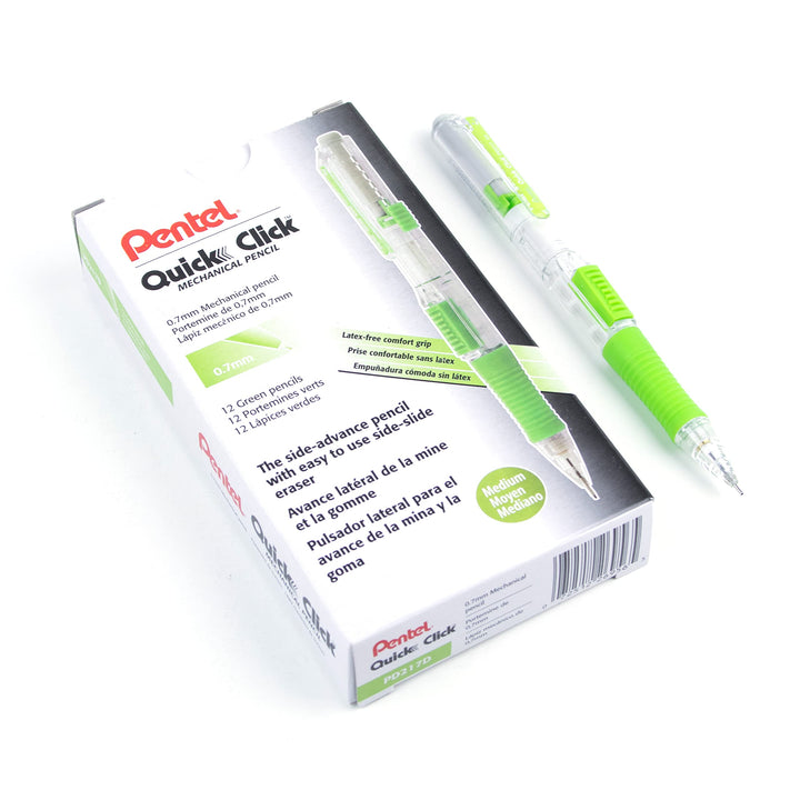 Pentel QUICK CLICK Mechanical Pencil (0.7mm), Green Barrel, Box of 12 Pencils (PD217D) 0.7mm 12 Count (Pack of 1)