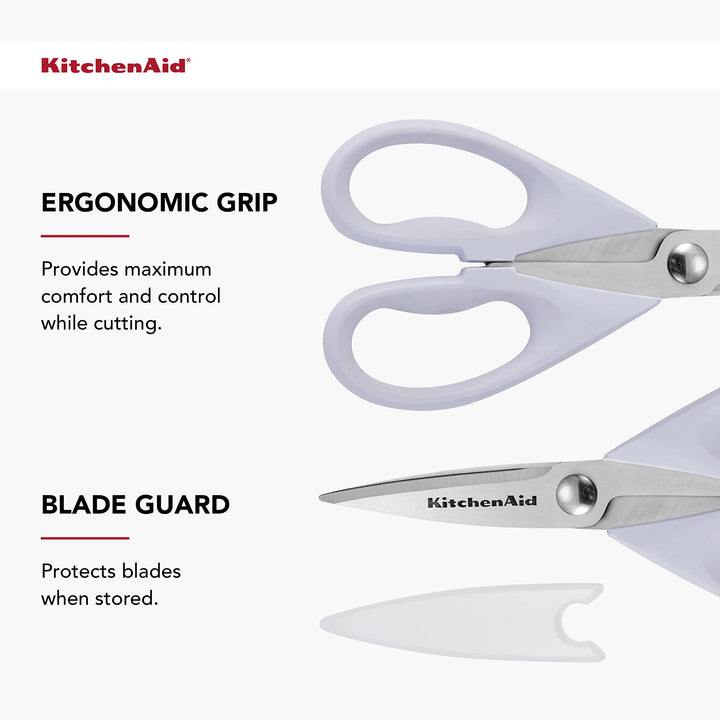 KitchenAid All Purpose Kitchen Shears with Protective Sheath for Everyday use, Dishwasher Safe Stainless Steel Scissors with Comfort Grip, 8.72-Inch, Lavendar Cream