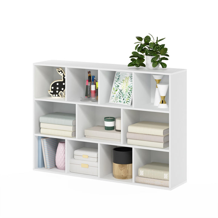 Furinno Pasir 3-Tier Open Shelf Bookcase, White/Green 11003WH/GR 3-Tier Cube